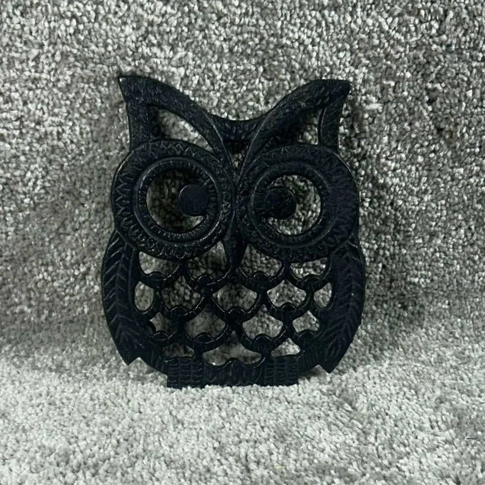 Owl Cast Iron Trivet Black Vintage Rustic Kitchen Decor‎